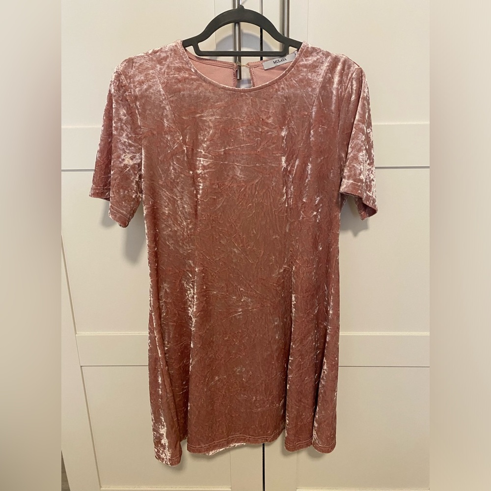 Mulaya blush pink velvet dress